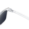 Clear plastic frame sunglasses with dark mirrored lenses shown in profile view