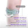 Silicone knee support strap worn on the lower leg, designed to fit a 75 degree angle and support the patella.