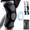 Black knee brace with silver mesh pattern and a clear silicone insert for pain relief
