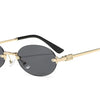 Rimless oval gradient sunglasses with gold and black accents