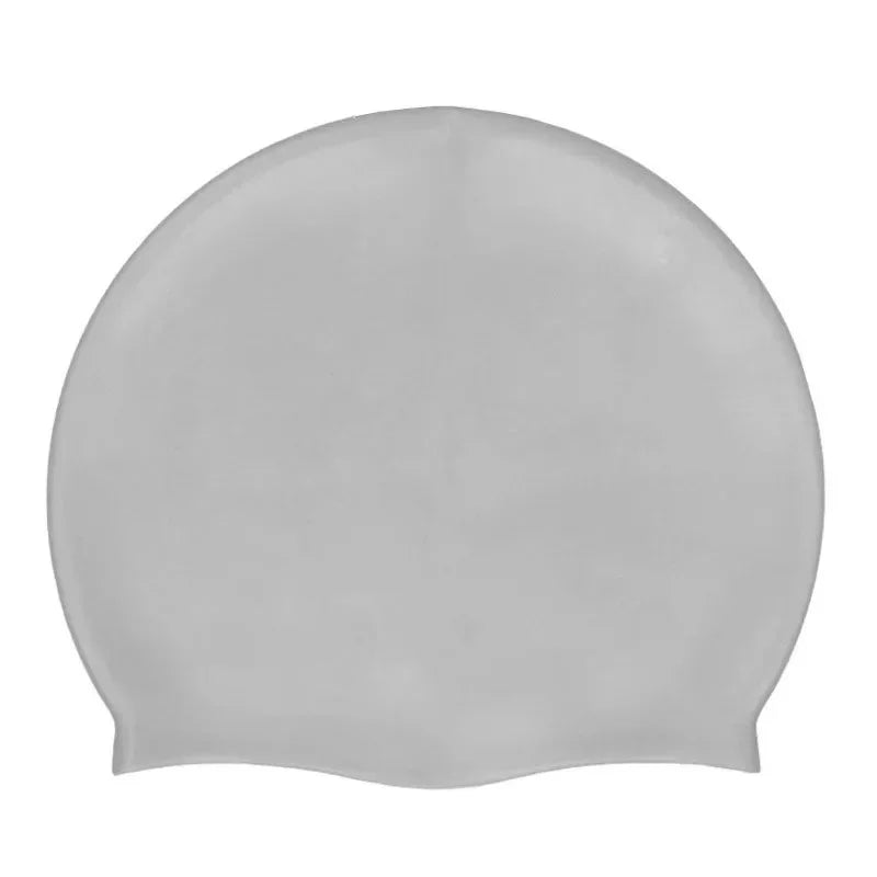 A smooth, light gray waterproof silicone swim cap for adults and children.
