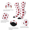 White mid-calf socks with a retro red lip print design, featuring elastic rubber bands and a seamless toe.