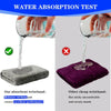 A water absorption test showing liquid dripping from a clear glass onto a gray absorbent wristband.