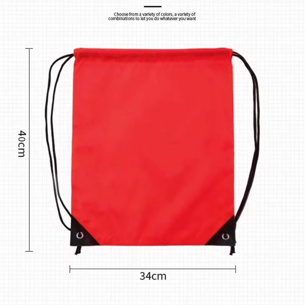 A bright red drawstring storage bag with black cord, shown flat.