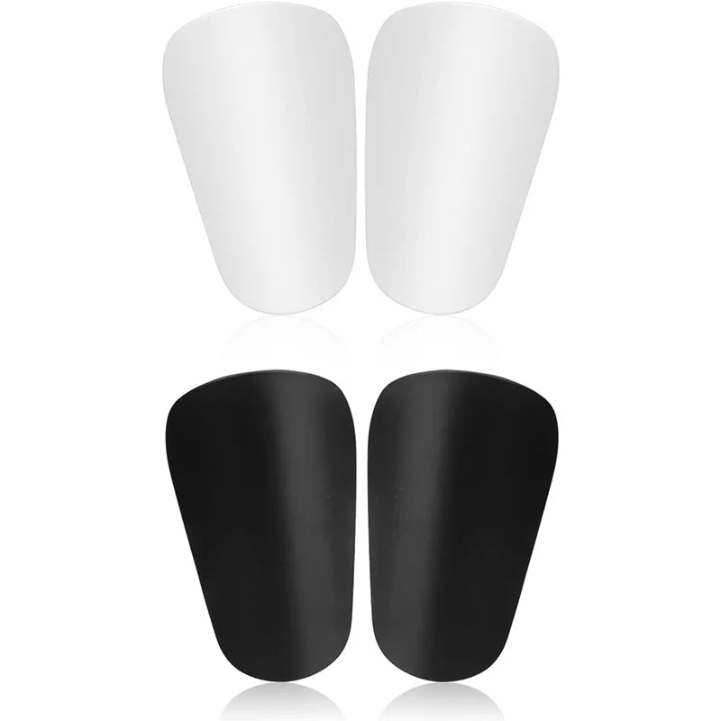 Pair of black mini soccer shin guards shown from above