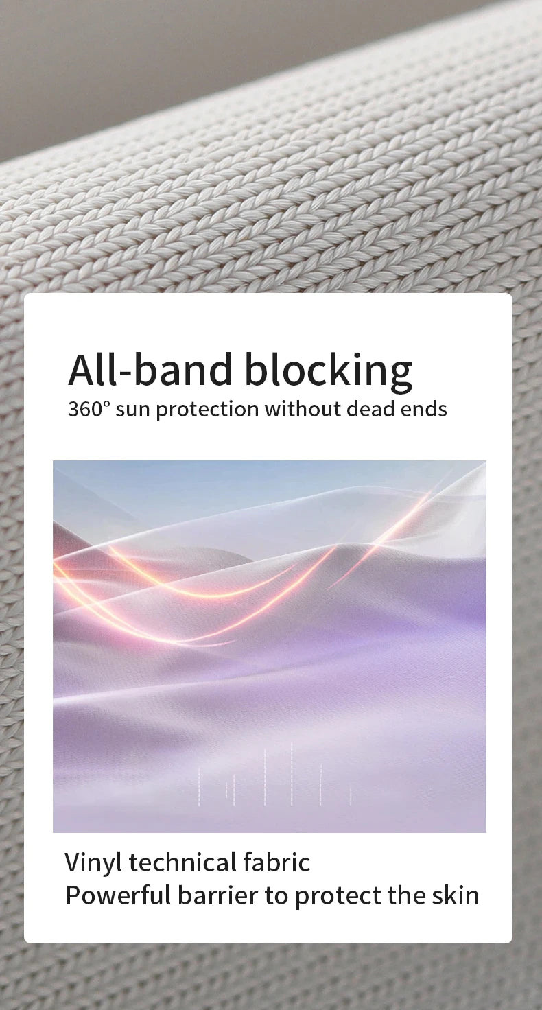 Close-up of a purple and pink fabric material used for all-band blocking sun protection.