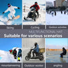 A multi-functional hat shown in various outdoor activities including skiing, cycling, mountaineering, and angling.