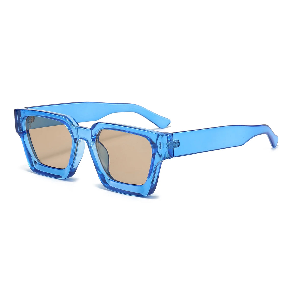 Blue retro square frame sunglasses with brown tinted lenses