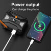 An ultra bright LED headlamp is shown charging a smartphone via a cable.