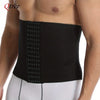 A black slimming corset waist trainer belt worn by a man, visible on his torso.