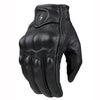 Black full finger leather motorcycle riding gloves shown from the palm side.