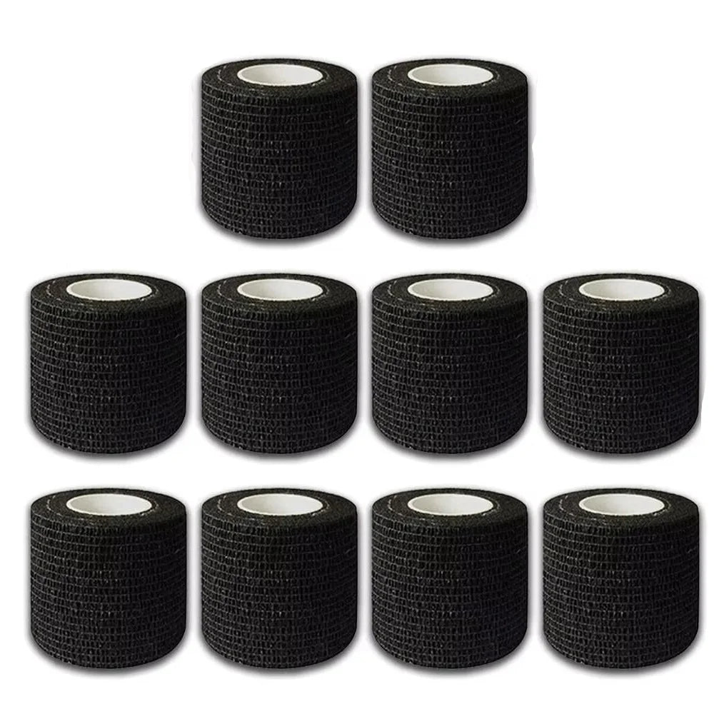 Rolls of black self-adhesive tattoo grip tape for securing tattoos