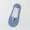 A pair of light blue men's invisible boat socks with a white footbed shown from above.