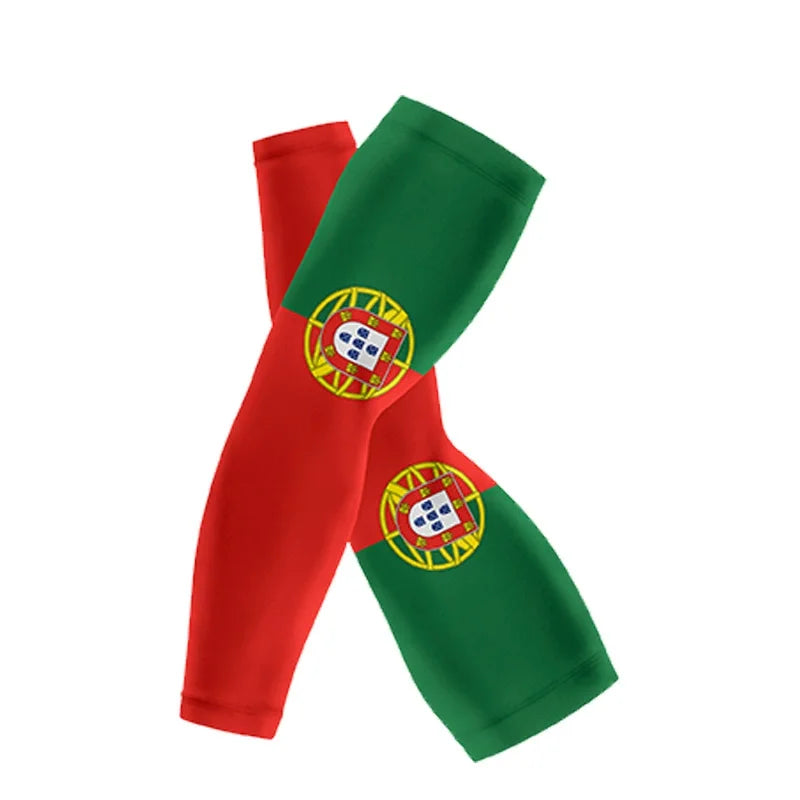 A pair of red and green national flag arm sleeves for sports and sun protection.