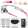Pink-TR photochromic sports sunglasses with UV400 protection and accessories