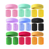 A multi-pack of colorful sports headbands in various shades including pink, green, yellow, and purple.