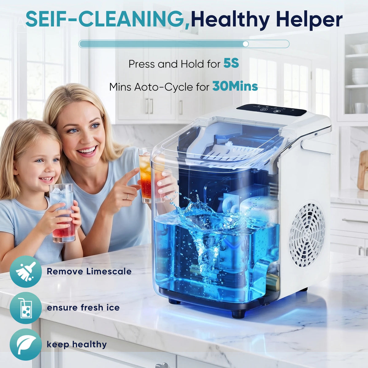 Compact Countertop Ice Maker with Basket and Handle