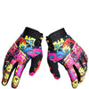 A pair of colorful full-finger motocross and off-road cycling gloves with black accents.