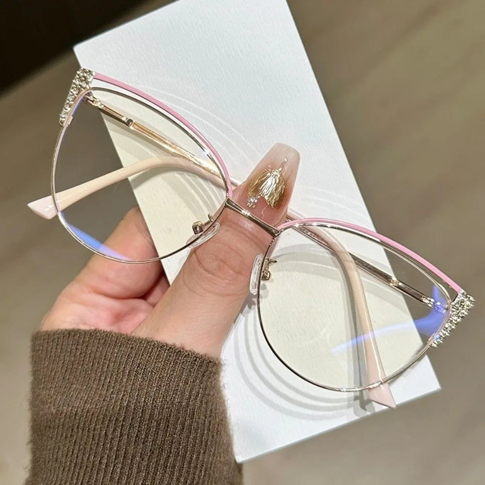 Rhinestone-Trimmed Blue Light Blocking Glasses with Clear Square Frame