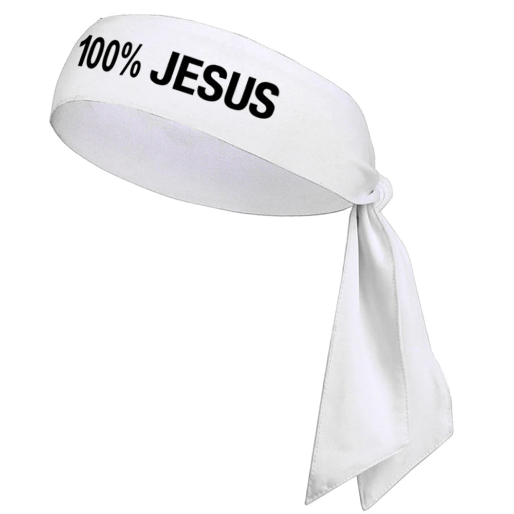 Bandeau en tissu blanc avec inscription noire : 100% JÉSUS