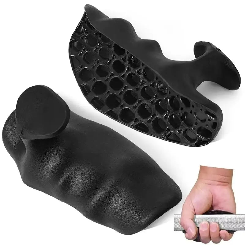 Black silicone gym and weightlifting grip gloves shown with a detached hand.