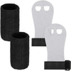 A pair of black gymnastics wristband grips for protection and grip enhancement, shown in a vertical orientation.