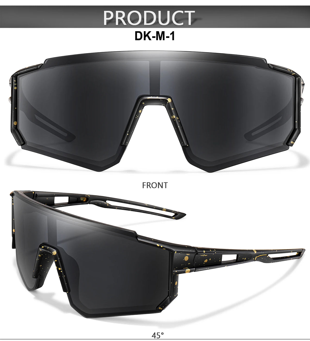 A pair of black DK-M-1 sunglasses shown from the front view at a 45-degree angle.
