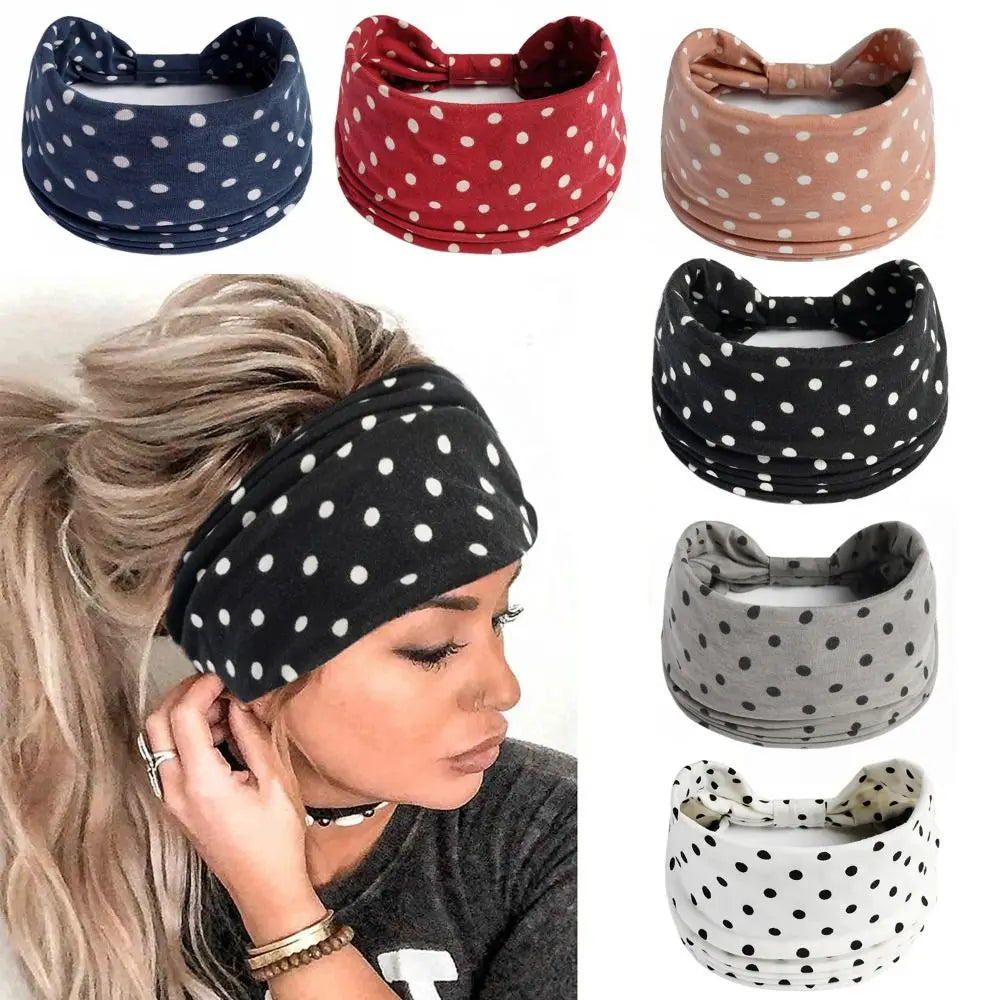 Colección de bandas para el pelo de algodón elástico con patrones en tonos rojo, negro y beige.