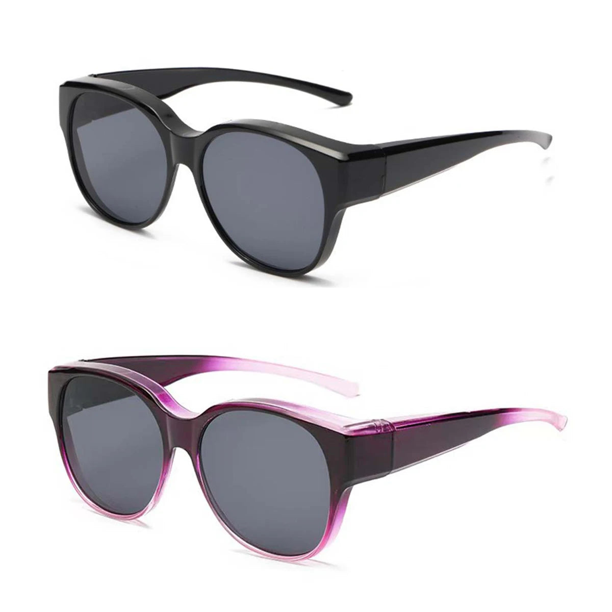 A pair of oversized polarized sunglasses with dark gray lenses and black frames.