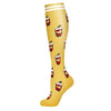 Yellow compression socks with red chili pepper designs for circulation and support