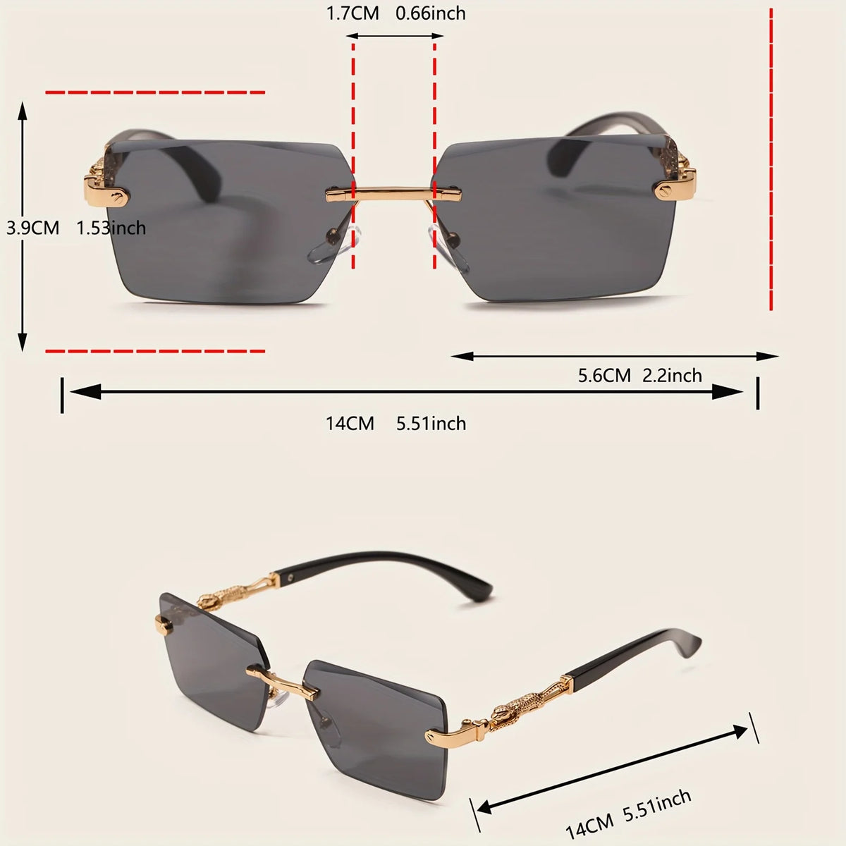 Minimalist Rimless Rectangle Sunglasses for Women and Men