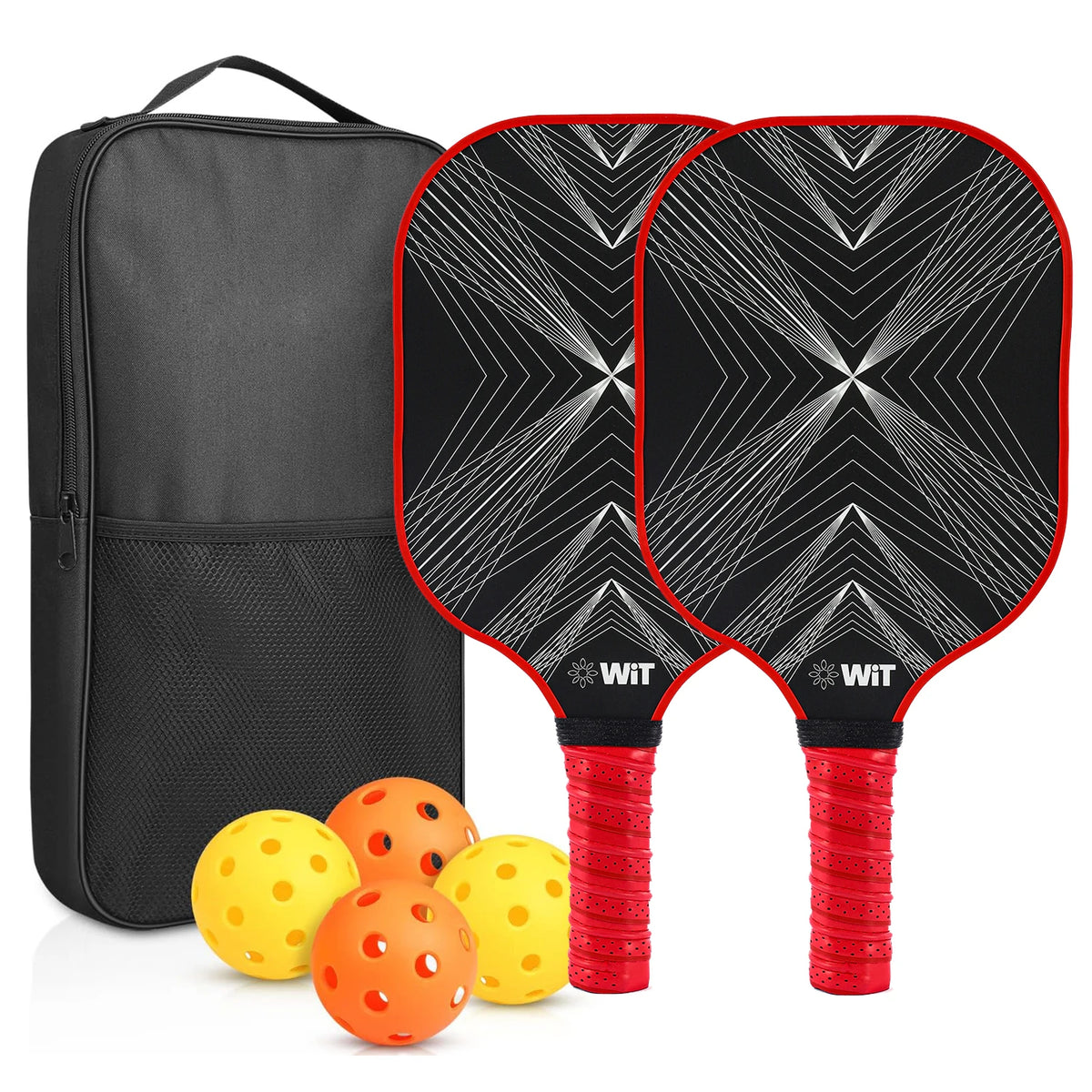 2-Piece Fiberglass Pickleball Paddle Set with 4 Balls for Beginners