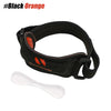Black orange adjustable patella tendon knee strap with a white silicone insert