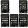 Packaged nasal strips in black packaging with gold accents, showing features like breathable and hypoallergenic.