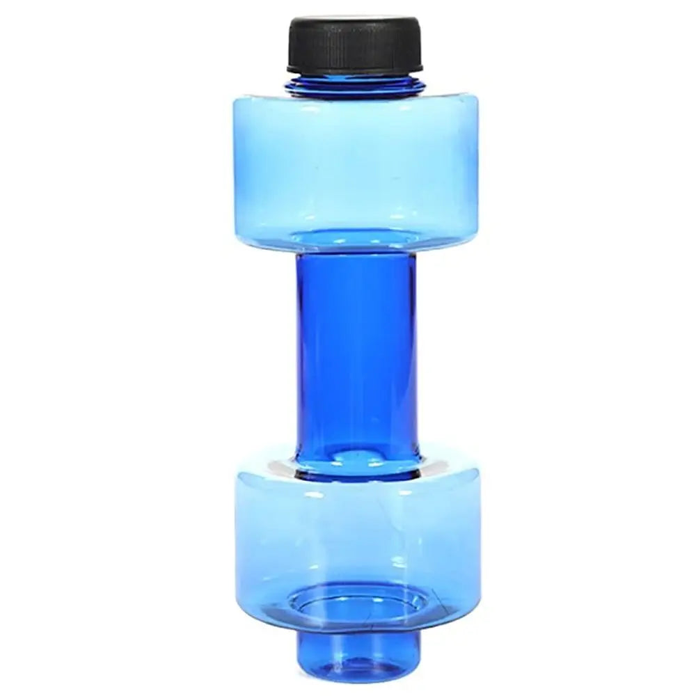 Klares blaues Sportwasserglas mit schwarzer Kappe und breiter Basis