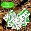 A set of 7 cards featuring 14 sides and 27 best knots for outdoor use, resting on a piece of wood amidst pine needles.