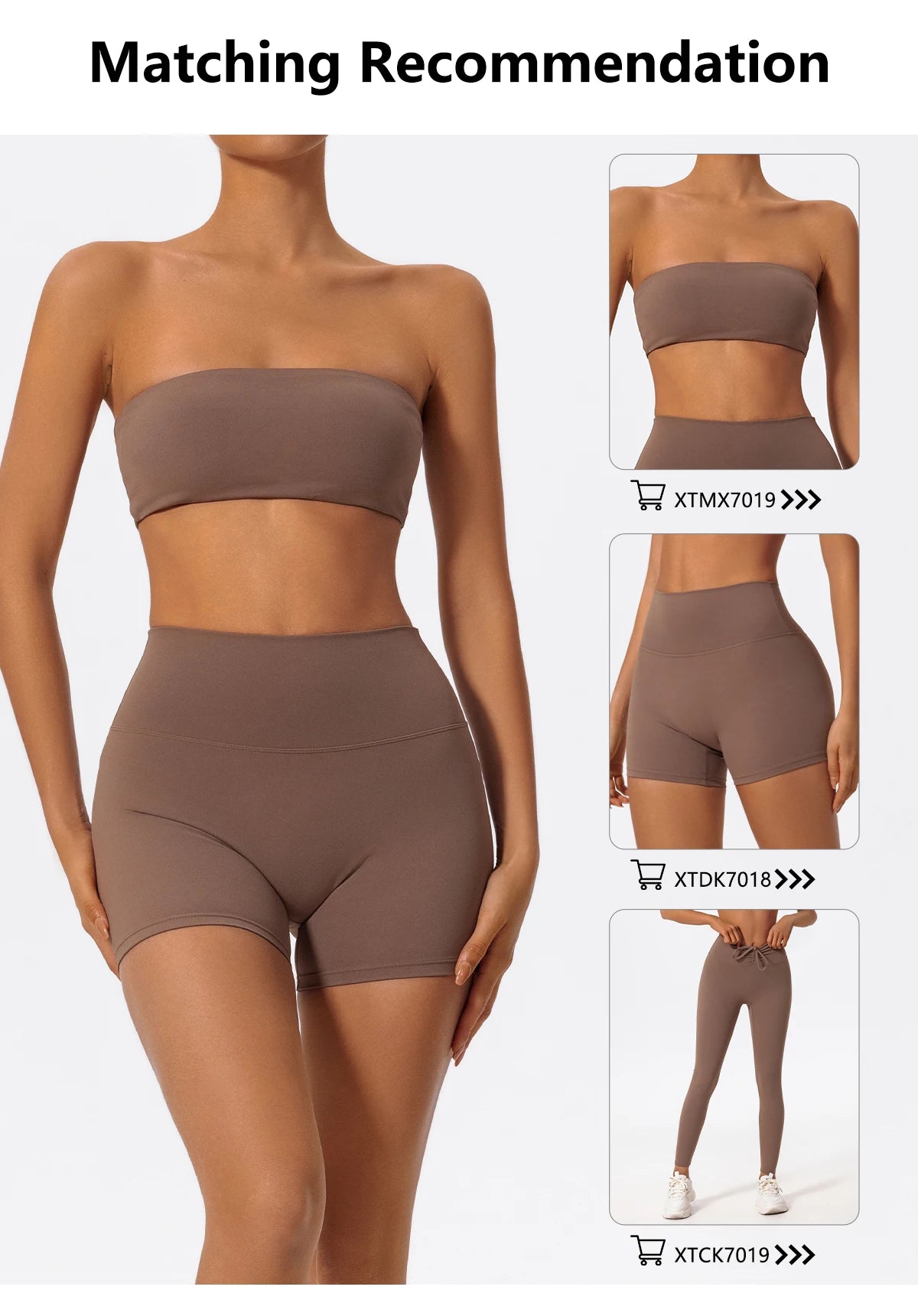 Recommandation assortie de shorts de yoga et de sport à taille haute, compression, marron.