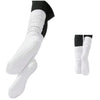 A set of three white silicone Pilates and yoga socks with black accents shown from the side.