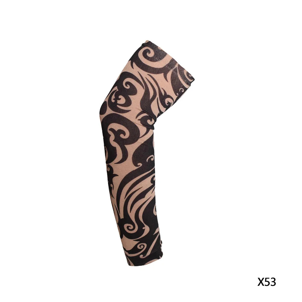 A black and tan reusable stretch tattoo arm sleeve rolled up.