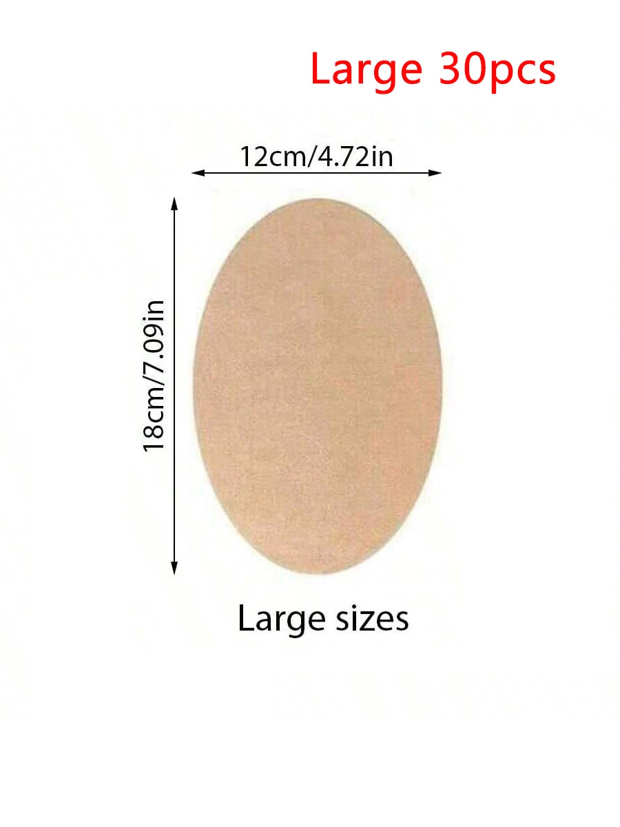 Larges bandes anti-chafes de cuisse, en forme ovale, mesurant 12x18 cm.