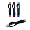 Three black and orange golf club grip trainers shown in various orientations.