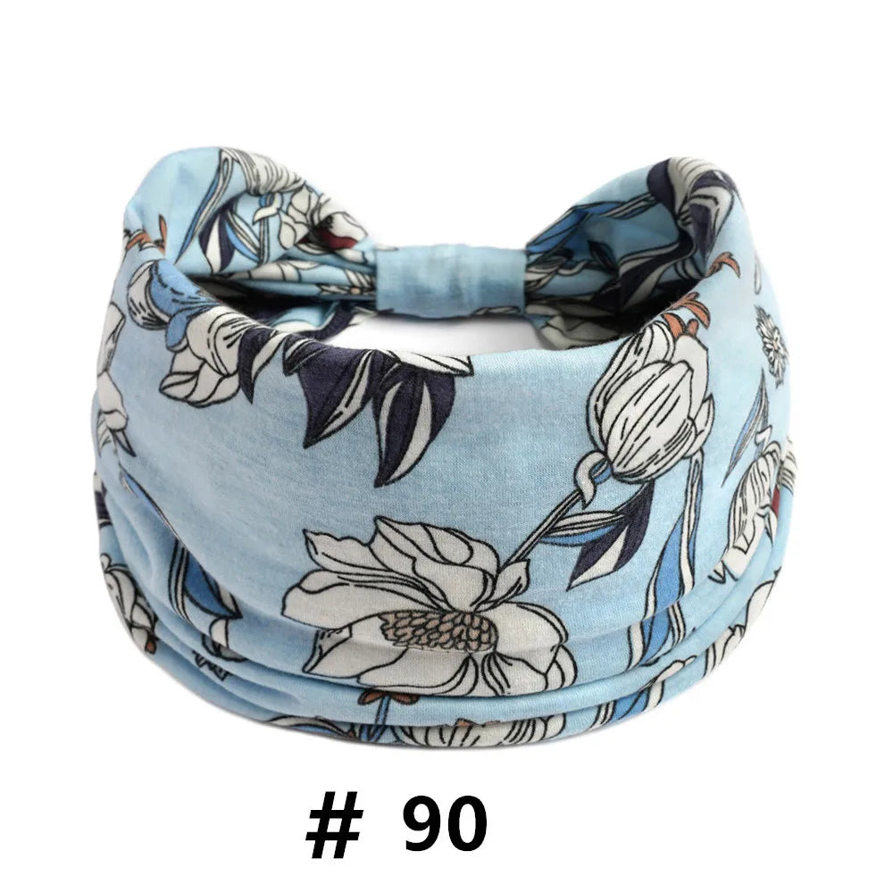 Bandeau en coton extensible à motif floral bleu clair