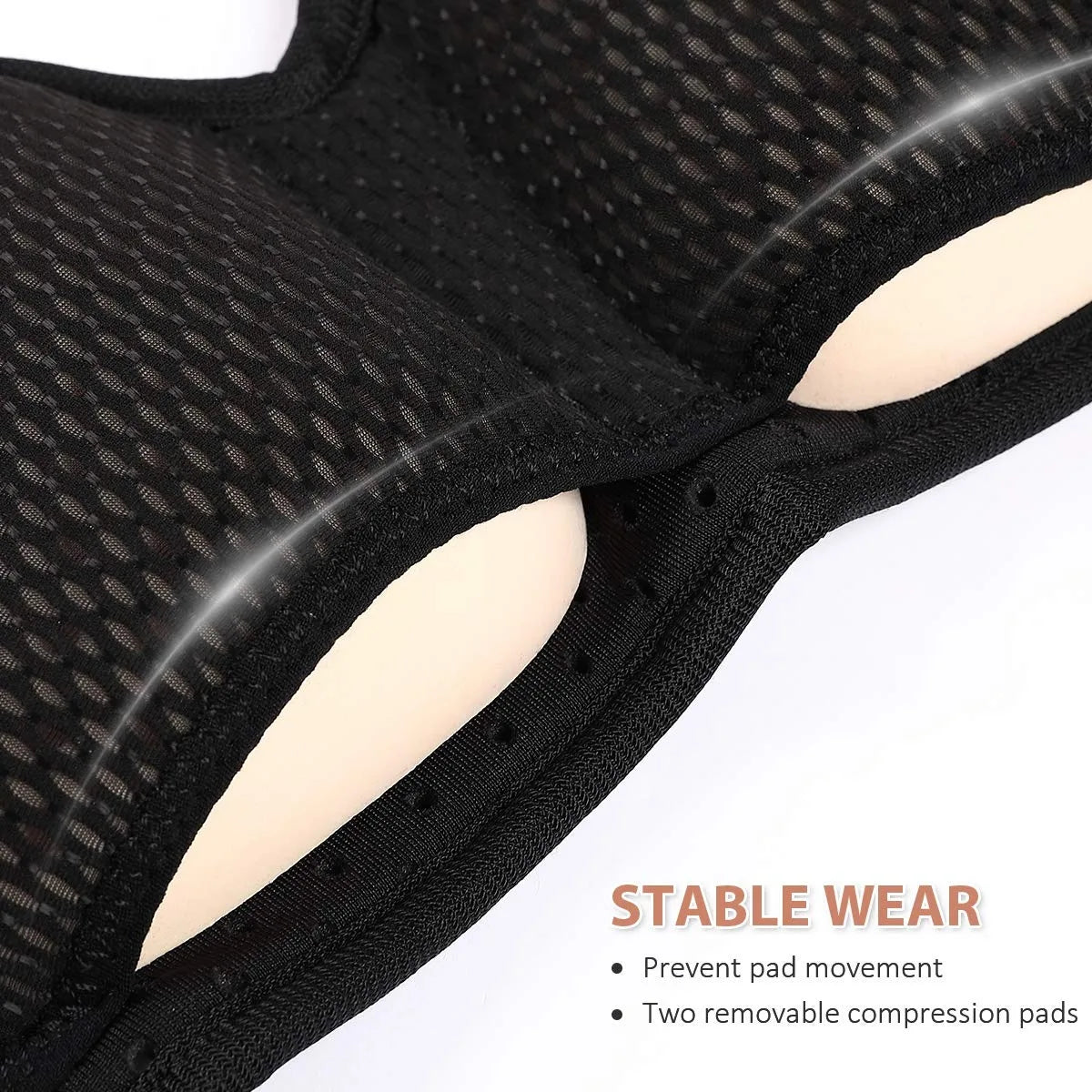 Black mesh hernia support belt showing its flexible design and features for stable wear.