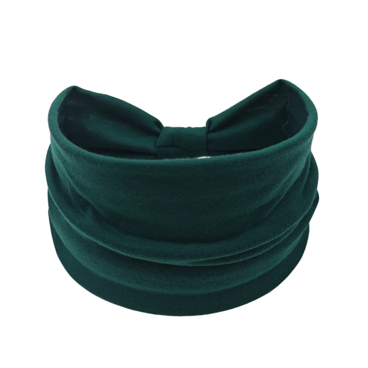 A dark emerald green boho wide headband hair wrap for women.