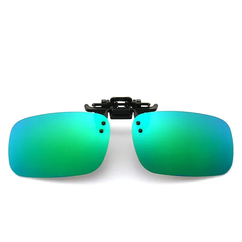 A pair of black UV400 polarized driving sunglasses with bright green lenses.