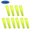 Five pairs of neon yellow football shin guards for leg protection