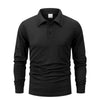 Black men's breathable casual polo shirt shown from the front