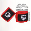 A roll of red and black professional cotton boxing hand wraps with a white silhouette design.