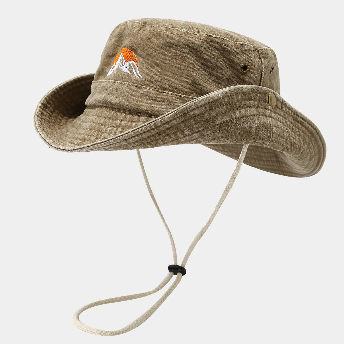 Washed Cotton Bucket Hat with Embroidery – Unisex Wide Brim for Outdoor Adventures