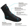 Black reusable compression socks with an adjustable strap for ankle pain relief and circulation.